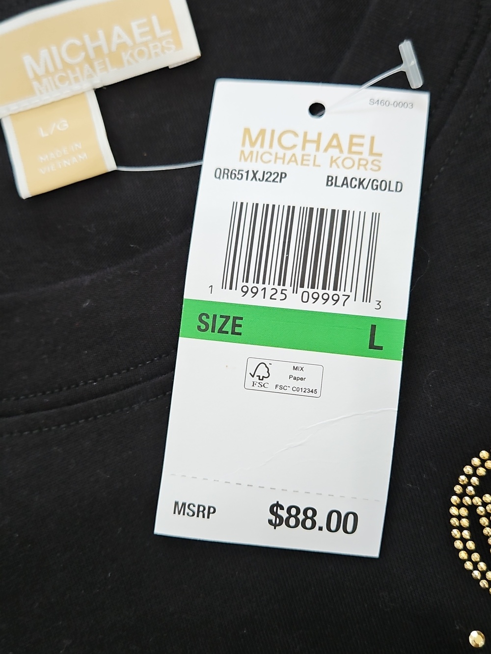 Michael Kors Black Short-Sleeve Tee with Gold MK Emblem Pattern - Picture 5 of 5